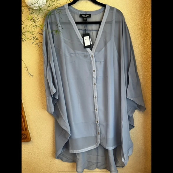π NWT ~ ARNA YORK Vision Drape longline shirt steel blue in PLUS SIZE 20 π - Picture 6 of 11